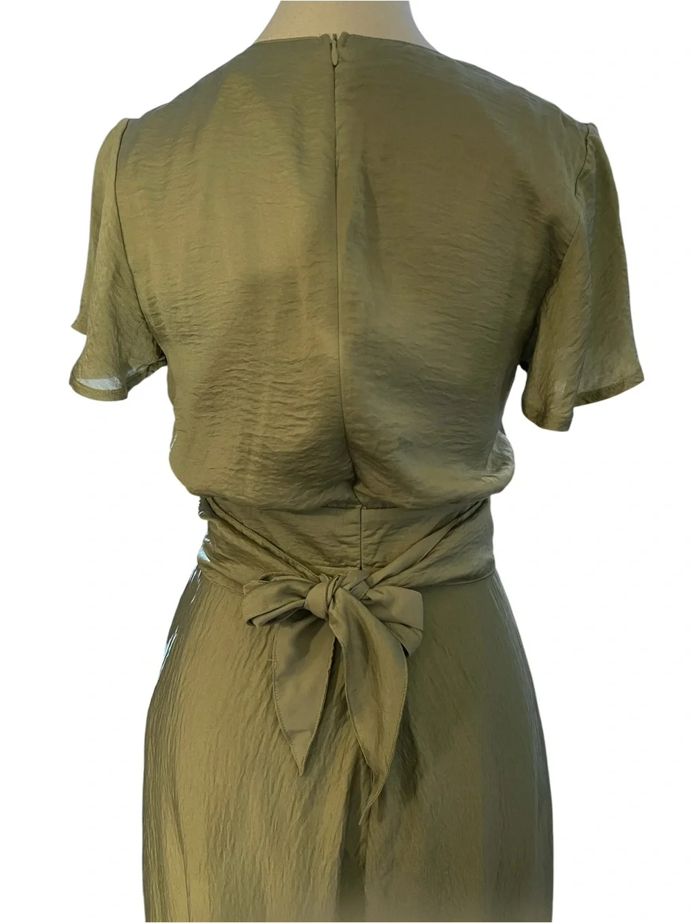 Satin‎ Wrap Midi Dress in Sage Green